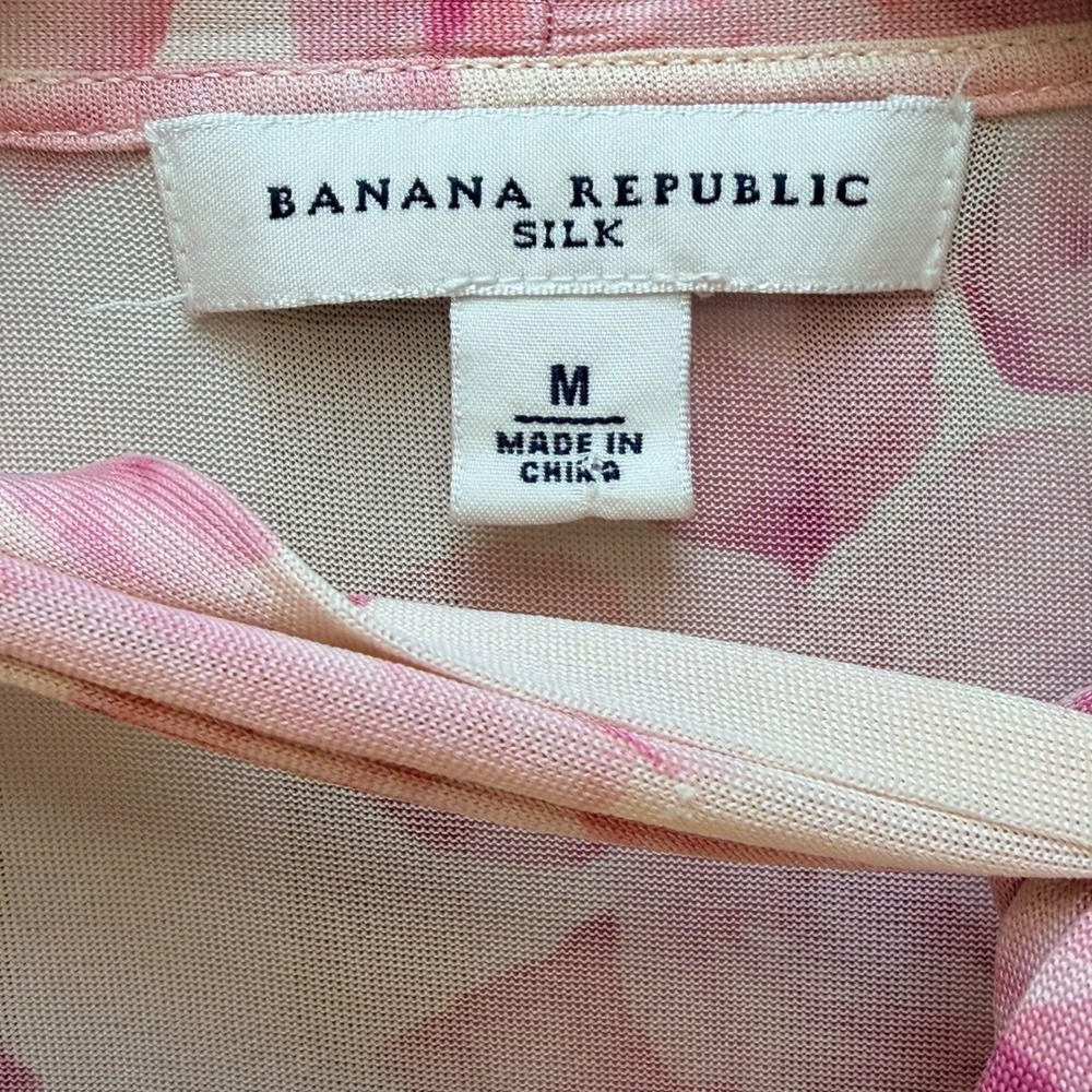 Vintage Banana Republic Blouse M Pink Rose Silk Tie Neck Floral Romantic Top - Picture 4 of 6